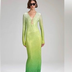 Green Self-Portrait rhinestone ombré key hole dress